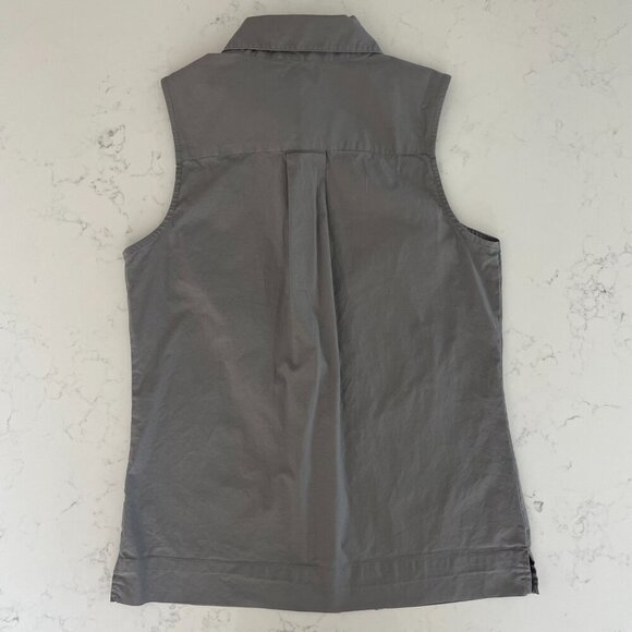 Pure Alfred Sung Sleeveless Button Down Pleat Detailed Cotton Blouse Grey Sz S - Picture 6 of 10